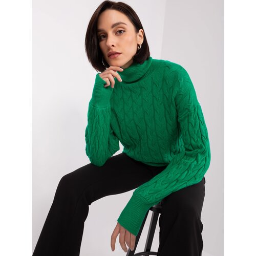 Fashion Hunters Women&amp;#039;s green turtleneck with braids Slike