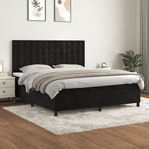 The Living Store Box spring postelja z vzmetnico črna 180x200 cm žamet - Box Spring Postelja, (21490898) Slike