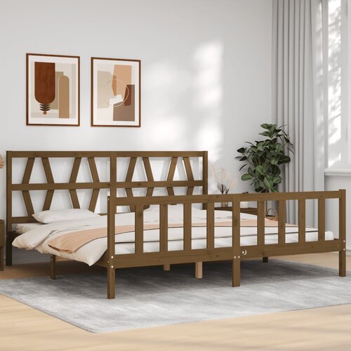 VidaXL Posteljni okvir z vzglavjem medeno rjav 200x200 cm trden les Slike