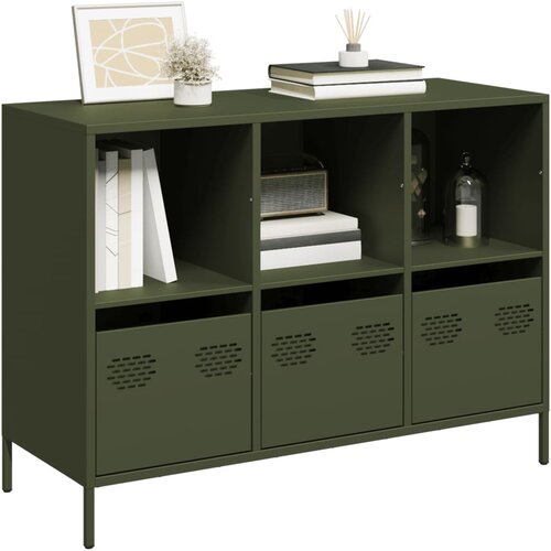 VidaXL Komoda olivno zelena 101,5x39x73,5 cm hladno valjano jeklo Slike