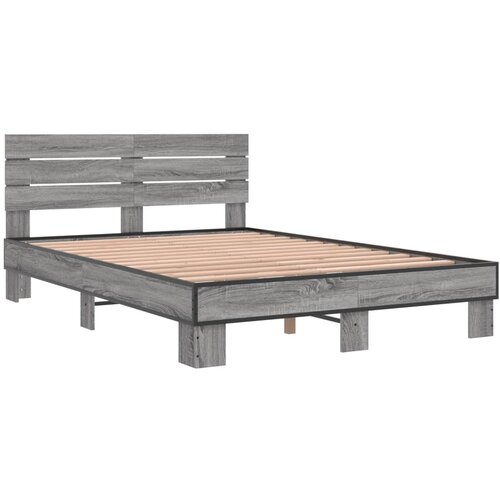 VidaXL Posteljni okvir siva sonoma 135x190 cm inženirski les in kovina, (21151950) Slike