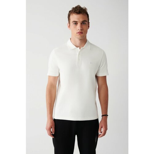 Avva Men's White 100% Cotton Jacquard Woven Detail Regular Fit Polo Neck T-shirt Slike