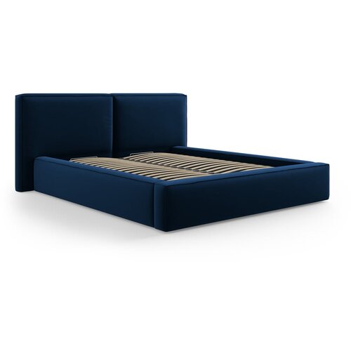 Cosmopolitan Design Tamno plavi baršunasti tapecirani bračni krevet s prostorom za odlaganje s podnicom 200x200 cm Arendal – Cijene