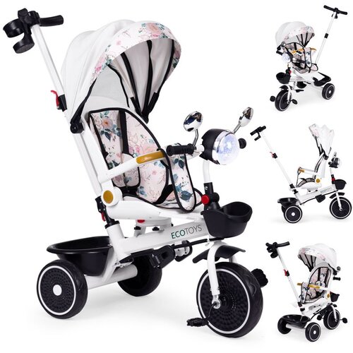 ECO TOYS Dječji tricikl sa okretnim sjedalom, ručkom za guranje i nadstre&amp;scaron;nicom, Slike