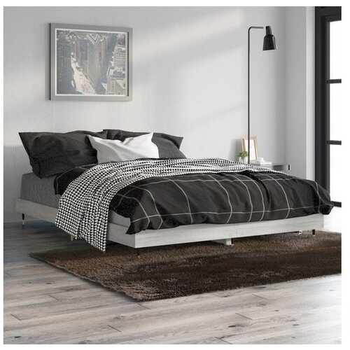 VidaXL Posteljni okvir siva sonoma 135x190 cm inzenirski les Slike