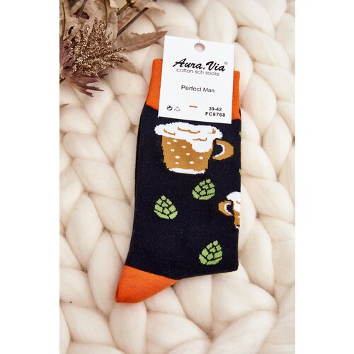 Aura.via Men&amp;#039;s Socks with Beer Patterns Black Slike