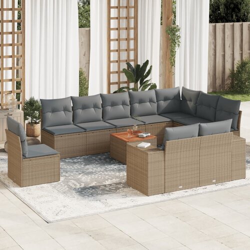 VidaXL 11-dijelni set vrtnih sofa od poliratana s jastucima bež Slike