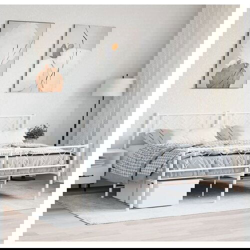 vidaXL Kovinski posteljni okvir z vzglavjem in vznožjem bel Cene