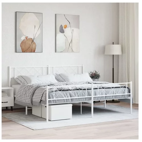 vidaXL Metalni okvir kreveta uzglavlje i podnožje bijeli 200x200 cm