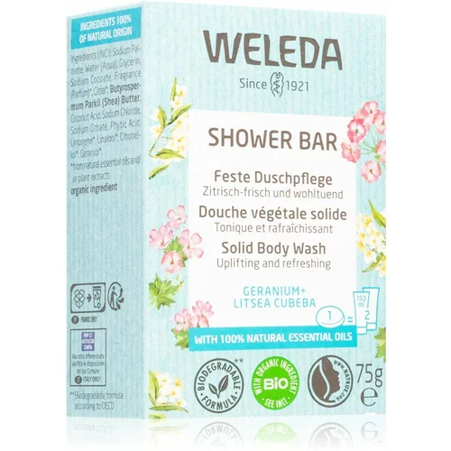 Weleda Shower Bar Geranium + Litsea Cubera aromaterapijski tvrdi sapun za energiju i osvježenje 75 g
