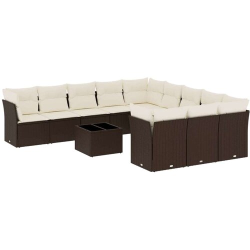 VidaXL 12-dijelni set vrtnih sofa od poliratana s jastucima smeđi Slike