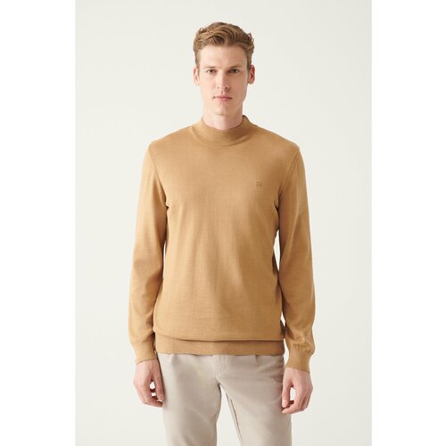 Avva Men's Beige Half Turtleneck Wool Blended Standard Fit Normal Cut Knitwear Sweater Slike