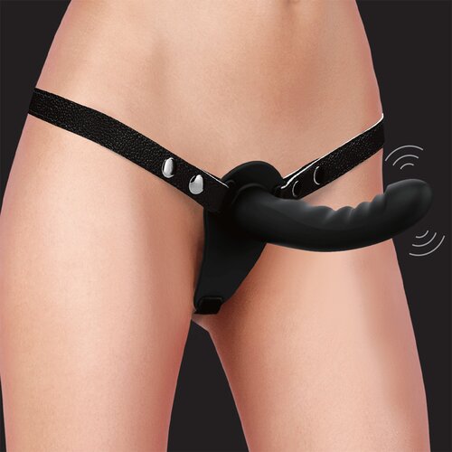 Ouch! Vibrating Rechargeable 10 Speed Silicone Ribbed Strap-On Adjustable Black Slike