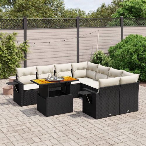 vidaXL 9-dijelni set vrtnih sofa s jastucima crni od poliratana Cijene