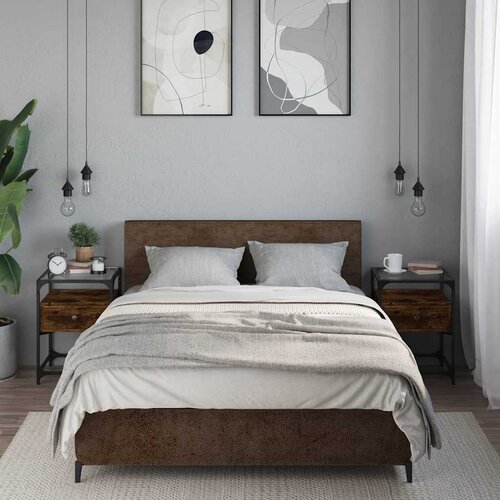 Furnova Nočna omarica 2 kosa dimljeni hrast 40x40x55 cm inženirski les, (21927796) Cene