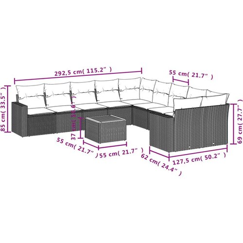 VidaXL 11-dijelni set vrtnih sofa od poliratana s jastucima crni Slike