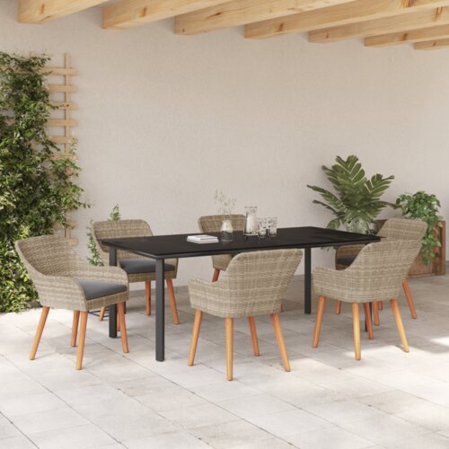 VidaXL Blagovaonski set 7 pcs Svijetlo siva i crna 200x100x74 cm Slike