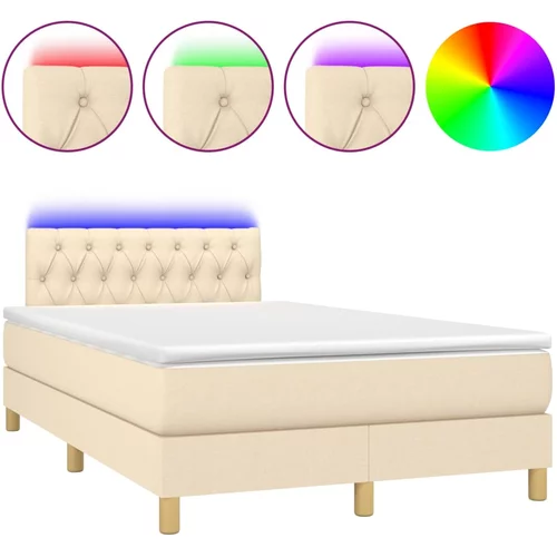 vidaXL Box spring postelja z vzmetnico LED krem 120x200 cm blago, (20727306)