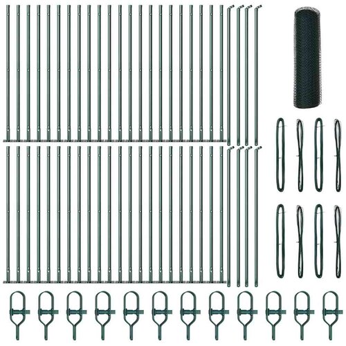 vidaXL heksagonska ograja zelena 1x100 m jeklo, ograjni stebri s podstavki 13 kos Ø32mm 110cm pocinkano jeklo Cene