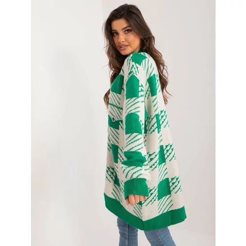 Fashion Hunters Green and beige oversize sweater with geometric pattern