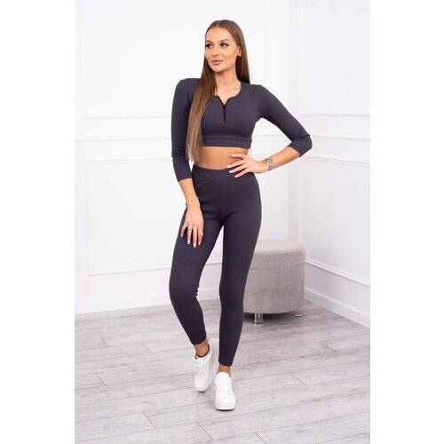 Kesi Ribbed crop top set made of graphite Slike