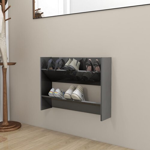 vidaXL Zidni ormarić za cipele sjajni sivi 80 x 18 x 60 cm od iverice Cijene