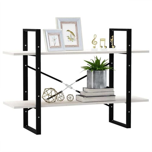  Knjižna omara 2-nadstropna bela 100x30x70 cm trdna borovina, (20705220) Slike