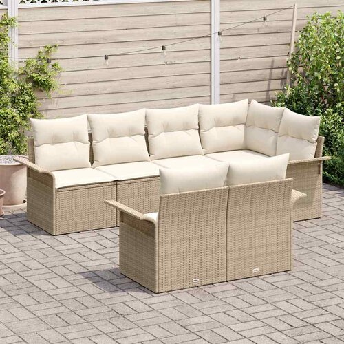  Sjedeća garnitura za vrt 7 kom. Bež Poli ratan 242.5 x 132.5 x 69 cm Slike