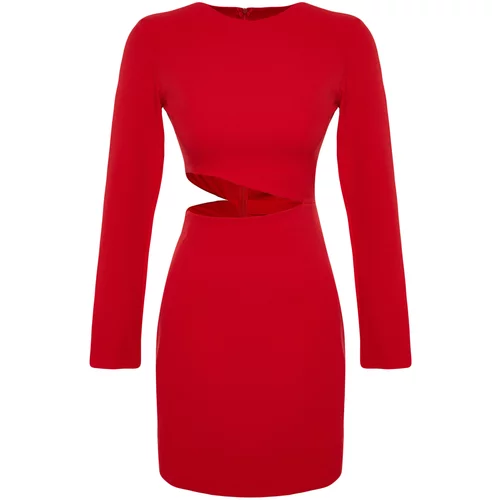 Trendyol Red Fitted Evening Dress with Window/Cut Out Detail