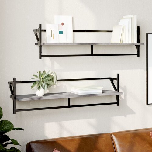 The Living Store Stenske police s prečkami 2 kosa siva sonoma 100x25x30 cm - Stenska Polica, (21444243) Slike