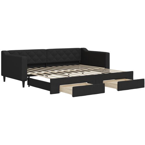  Dnevni krevet na razvlačenje s ladicama crni 90x200 cm tkanina Slike