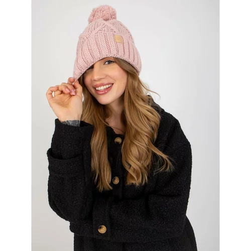 Fashion Hunters Light pink women's winter hat with a pompom