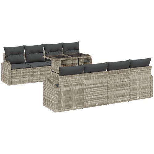 vidaXL 9-delni set vrtne sedežne garniture z blazinami svetlo siva poly ratan, (22090744) Cene