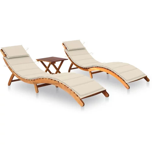 vidaXL ležaljke za sunčanje sa stolićem i jastucima 2 kom drvo bagrema