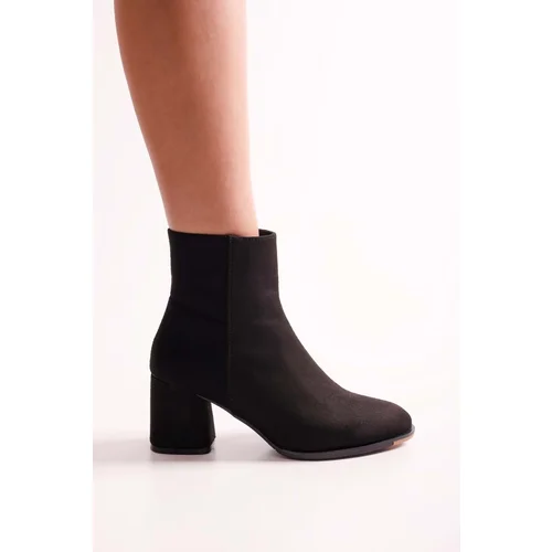 Shoeberry Women's Haylee Black Suede Heeled Boots, Black Suede