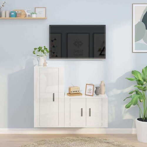  2-dijelni set TV ormarića sjajni bijeli drveni Cijene