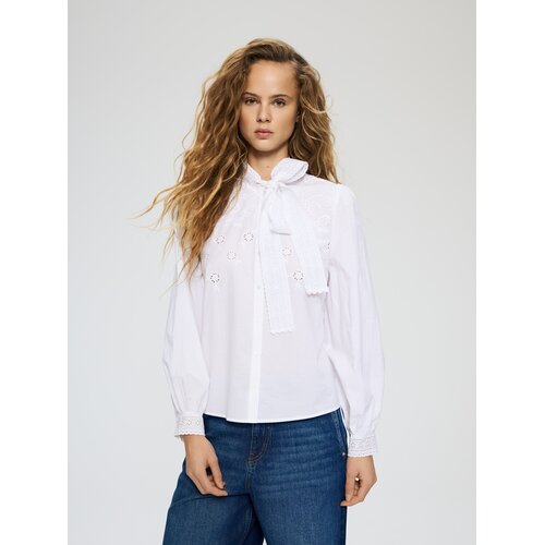 Reserved Pamučna bluza na vezanje - bijela Cene