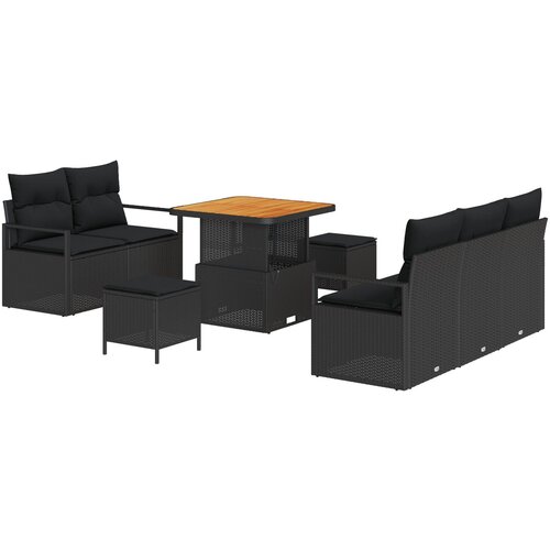 vidaXL 8-dijelni vrtni sofa set s jastučićima crni poli ratan akacija, 2-sjedna vrtna sofa s jastučićima crni poli ratan, 3-dijelni vrtni blagovaonski set s jastučićima crni poli ratan akacija Cijene