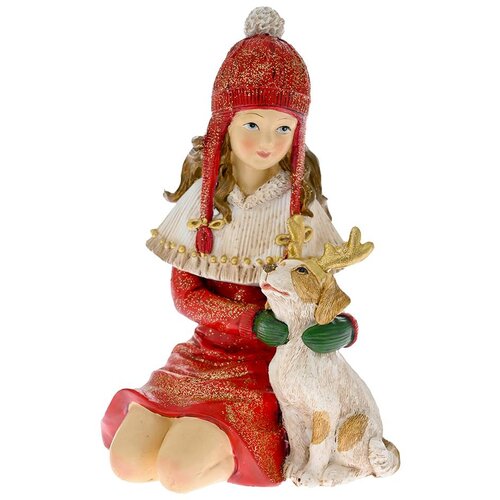 Ena novogodi&amp;scaron;nja dekoracija devojčica sa psom 10x10x17cm Slike