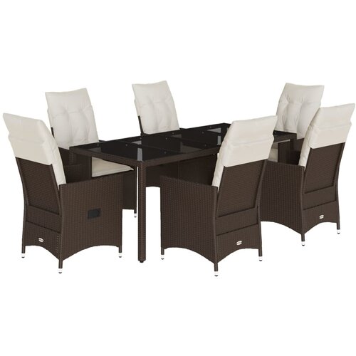  7-dijelni vrtni blagovaonski set s jastucima poliratan smeđi Smeđa 190 x 90 x 75 cm Slike