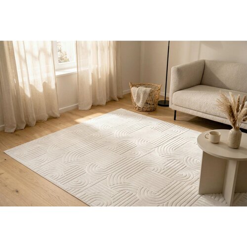 Kayoom RAVNO TKANA PREPROGA Calma 120/160 cm tkano bela Slike
