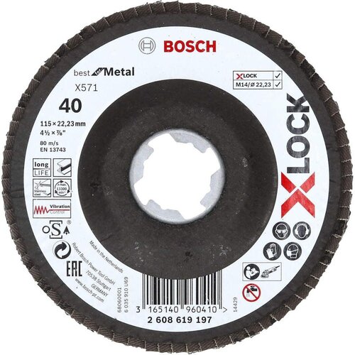 Bosch X-LOCK lamelne ploče, verzija pod uglom, vlaknasta ploča, &Oslash;115 mm, G 40, X571, Best for Metal, 1 komad - 2608619197 Cene
