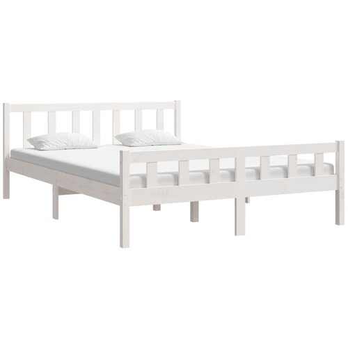  Okvir za krevet od masivne borovine bijeli 150 x 200 cm king Slike