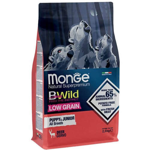 Monge bwild low grain puppy &amp;amp; junior dog deer - hrana za &amp;scaron;tence sa jelenskim mesom (2,5kg i 12kg) 2,5kg Slike