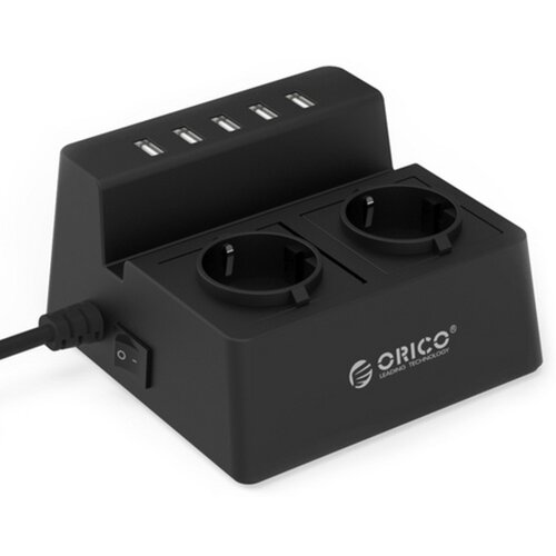 Orico Razdelilec 2x 230v, 5x usb, 15.000 a, prenapetostna za&scaron;čita, črn, Cene