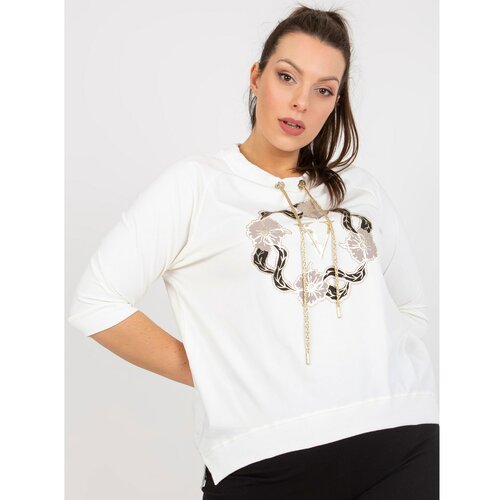 Fashion Hunters Plus size white cotton blouse with a printed design Slike