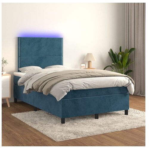  Box spring postelja z vzmetnico LED temno modra 120x200cm žamet Cene