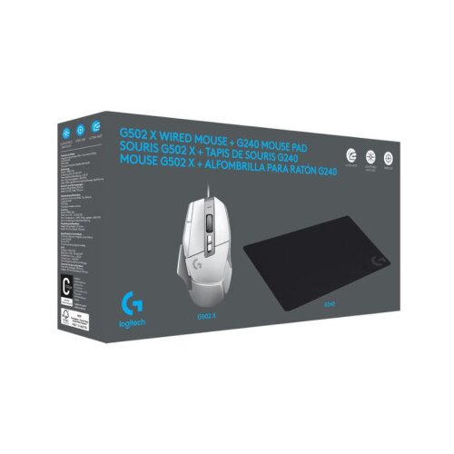 Logitech G502 X wei&amp;szlig; inkl G240 Mauspad - set gaming mi&amp;scaron; + podloga Slike