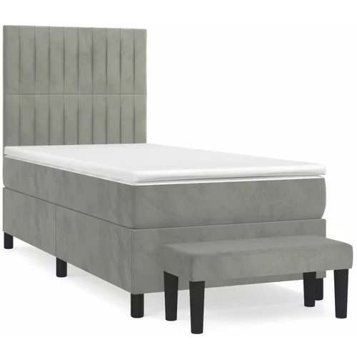 vidaXL Box spring postelja z vzmetnico svetlo siv 90x190 cm žamet, (20791629)