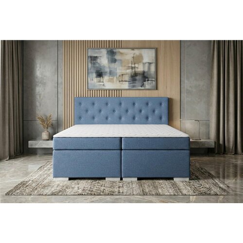 MID.YOU BOXSPRING POSTELJA 180 cm x 200 cm , tekstil, leseni material modra Slike